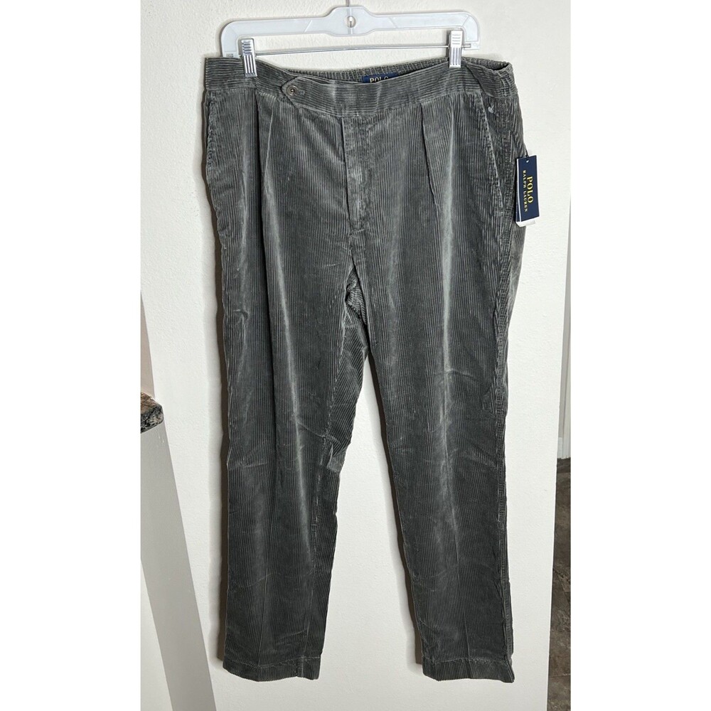 RALPH LAUREN Pleated Battleship Grey Corduroy Pants Mens Waist 36x32